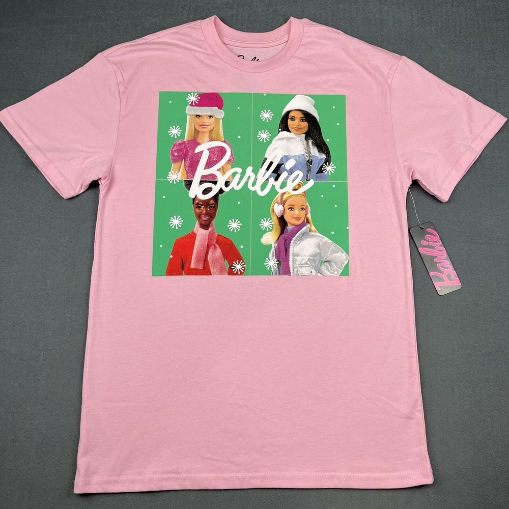 Barbie T-Shirt Women S Pink Holiday Graphic Crew Neck Short Sleeve Mattel Y2K